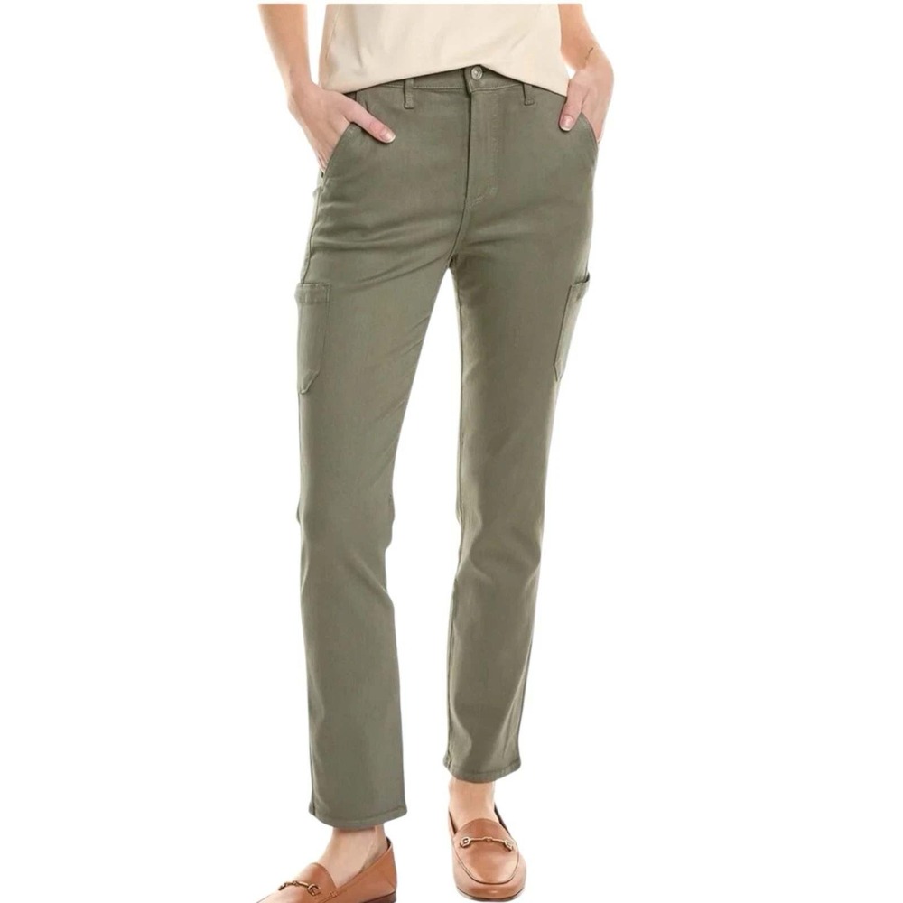 Paige Jolie Coated Ivy Green Cargo‎ Jeans Womens 23 Utility Grunge Slim Straight